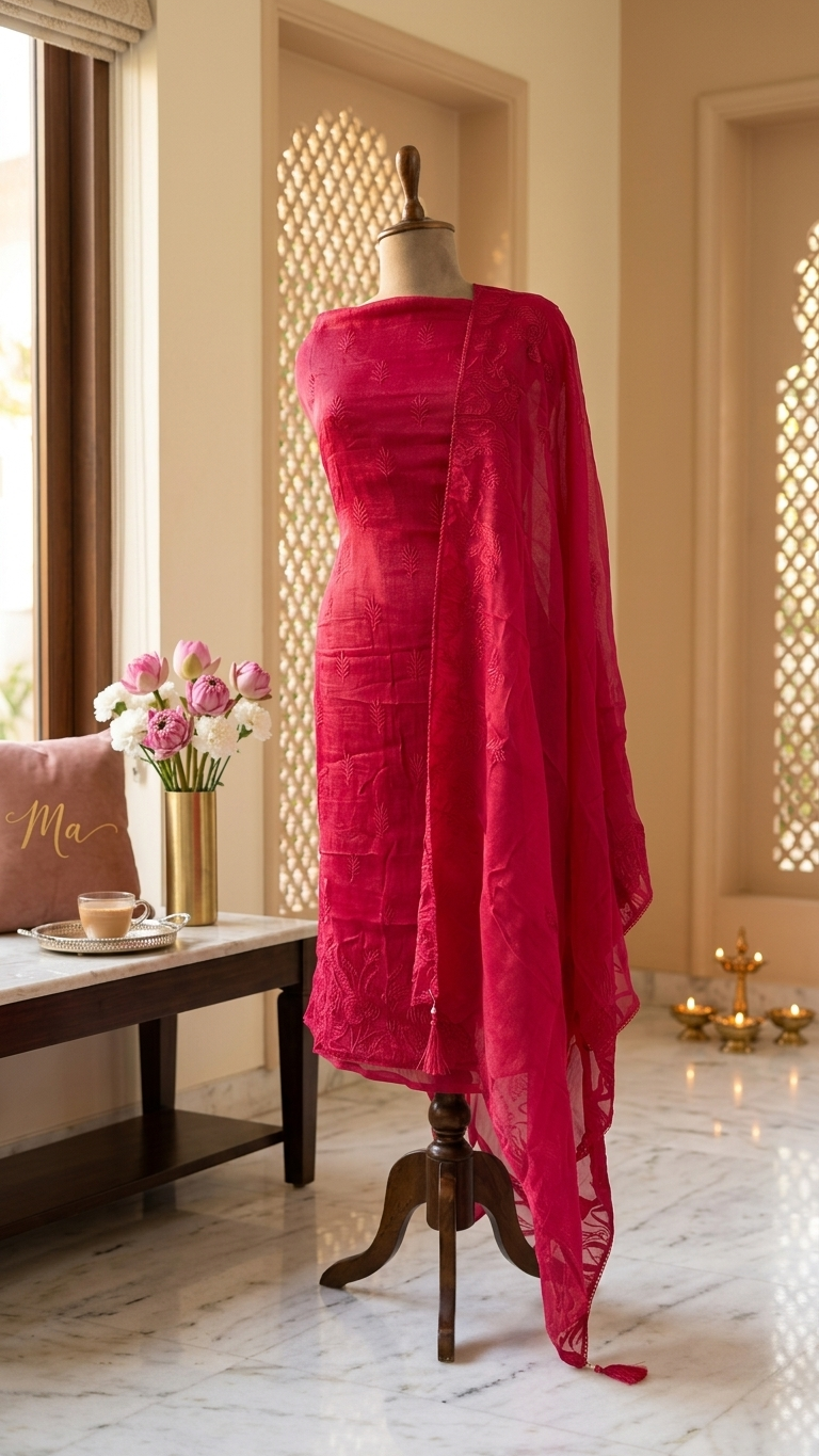 pink embroidered unstitched suit set