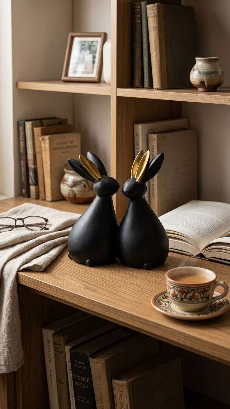 Black gold rabbit figurines home decor India – Luxury Bunny Sculpture for Home & Office Decor India