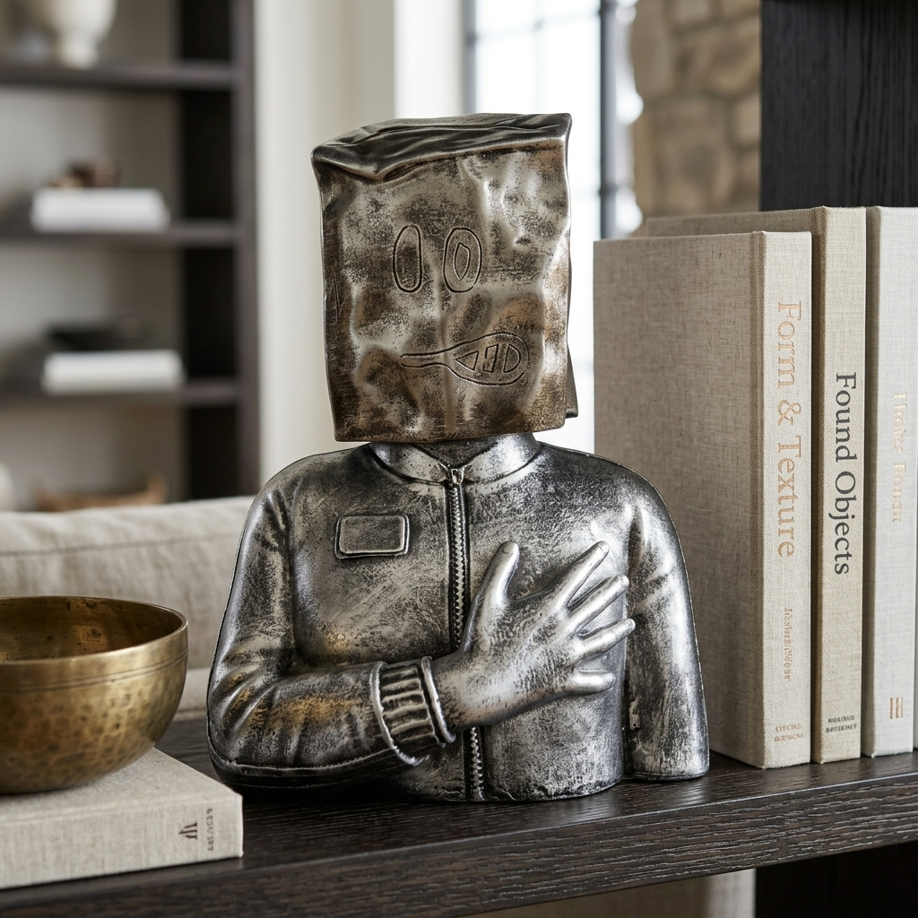 Metallic Bag Head Sculpture