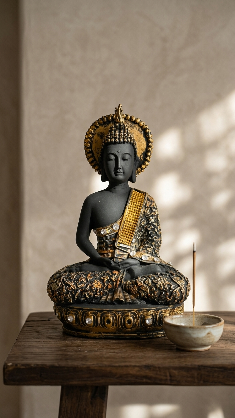 Handcrafted Black Gold Buddha Idol – for Home Decor & Gifting