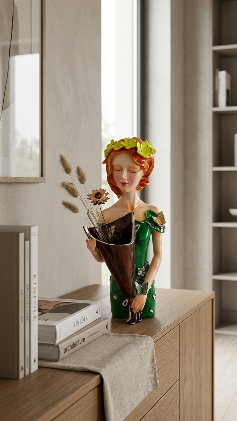 Handcrafted Butterfly Lady Planter Showpiece – Artistic Floral Décor