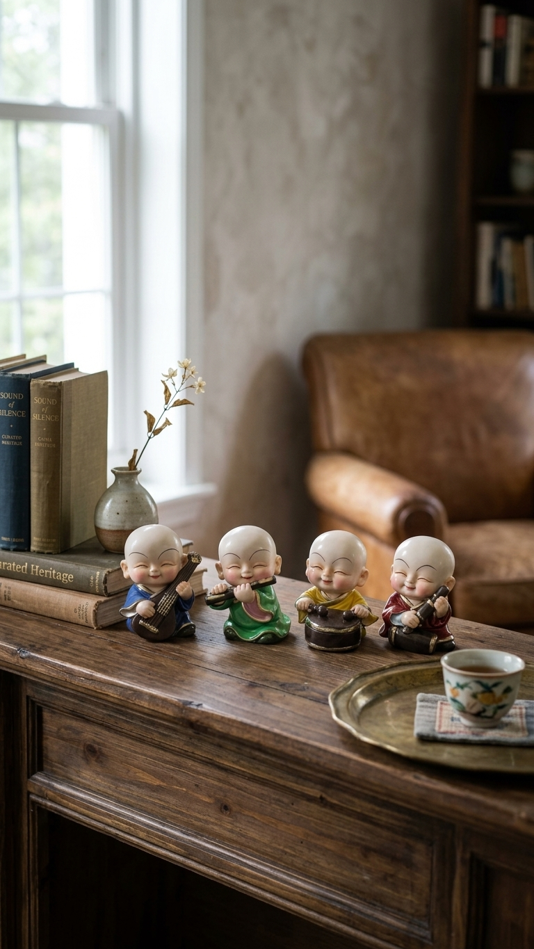 Smiling monk figurines set for home decor India – Colorful Buddhist Decorative Showpieces for Home & Office Decor