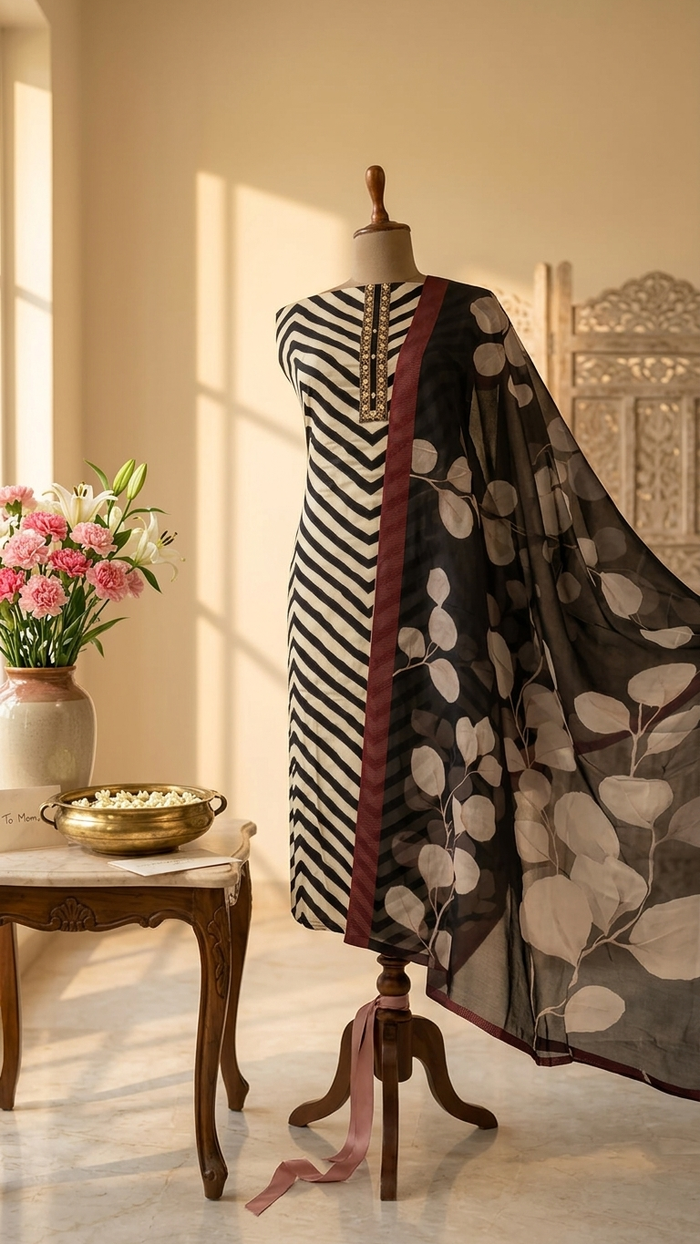 Black and White Designer Suit Set with Dupatta –Modern Ethnic Wear