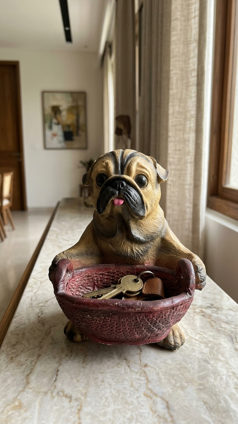 Handcrafted Pug Dog Basket Showpiece – Decorative Storage Figurine for Home