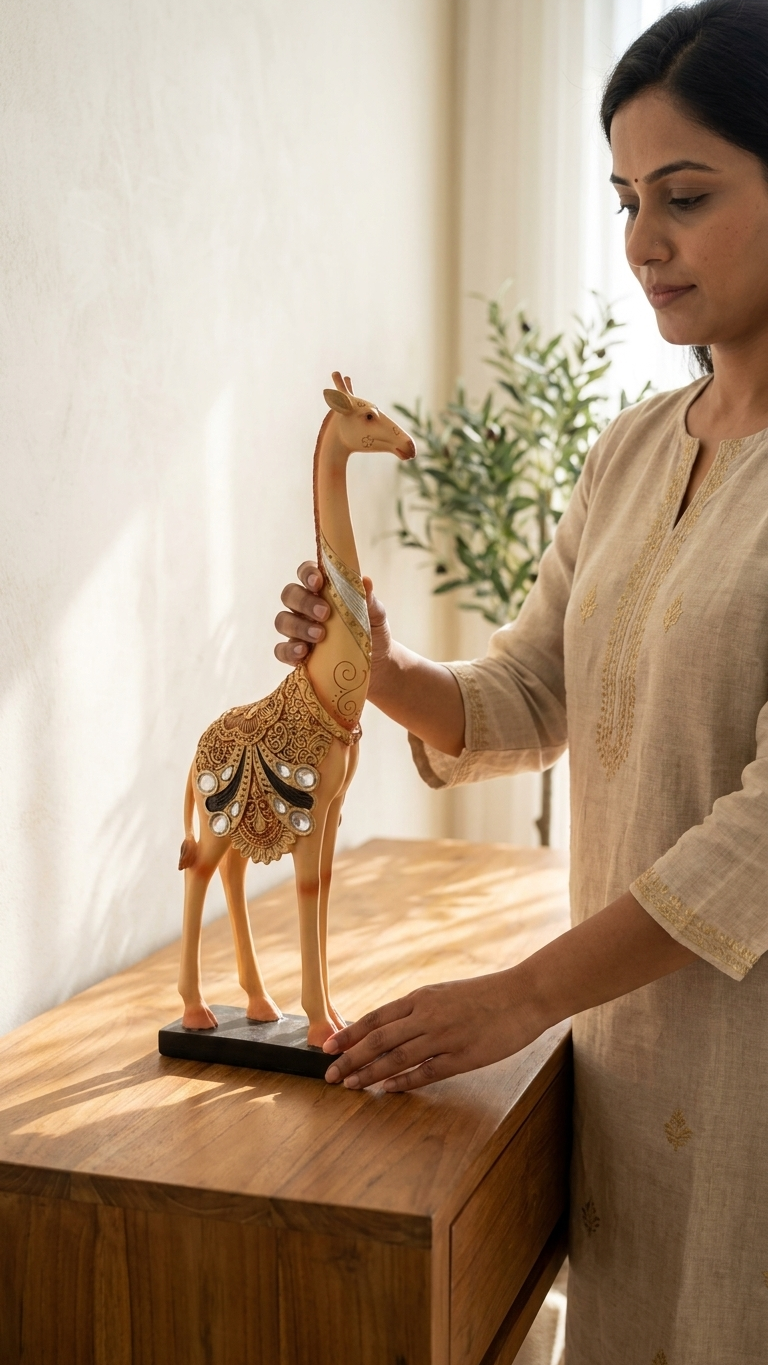 Handcrafted Decorative Giraffe Showpiece with Intricate Art Detailing