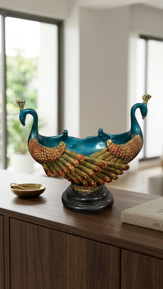 Teal Blue Handcrafted Peacock Decorative Bowl
