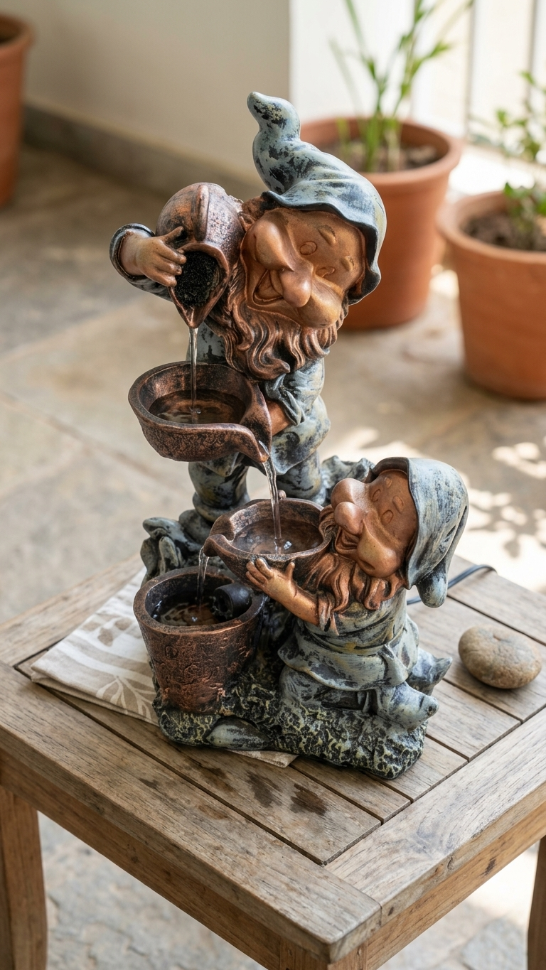 Handcrafted Garden Gnome Water Fountain Showpiece – Premium Resin Tabletop Decor