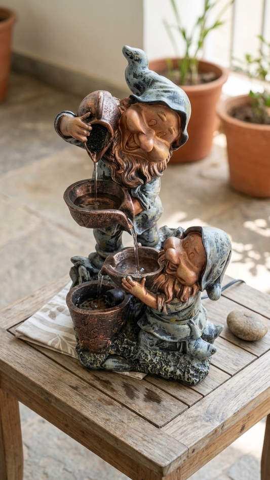 Handcrafted Garden Gnome Water Fountain Showpiece – Premium Resin Tabletop Decor