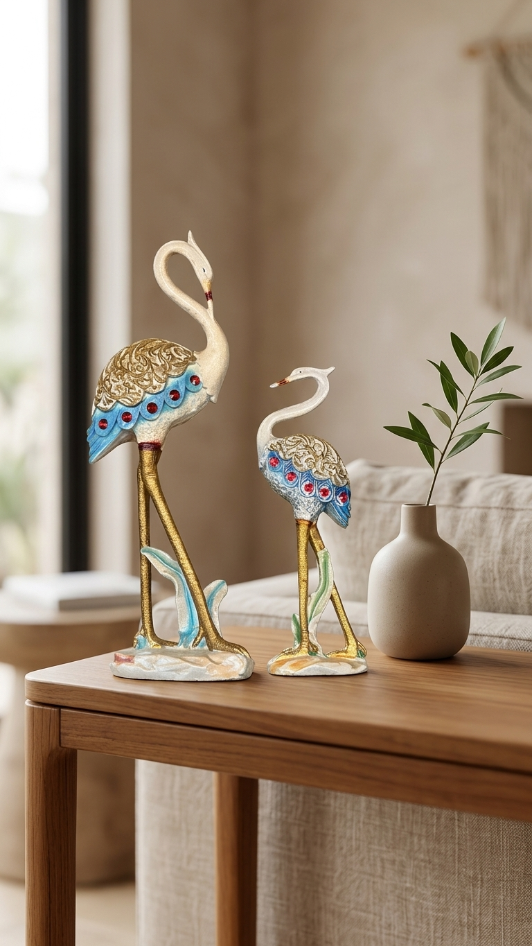 Handcrafted Crane Bird Showpiece Set – Premium Decorative Metal Sculpture for Home Decor & Gifting