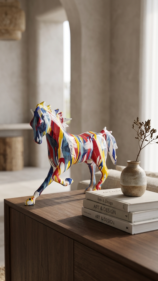 Handcrafted Colorful Horse Showpiece – Modern Artistic Horse Sculpture for Home Decor