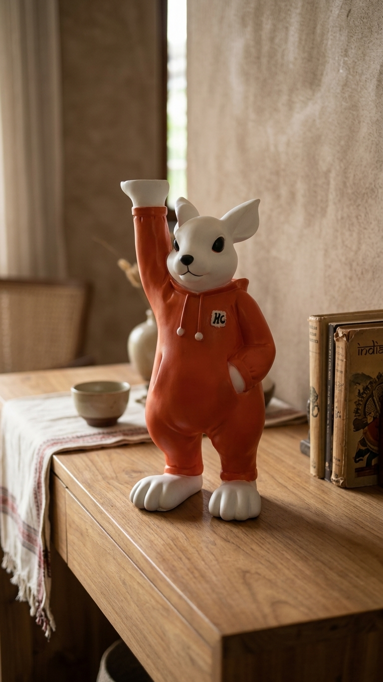 Handcrafted Waving Hoodie Mouse Showpiece – Playful Decor