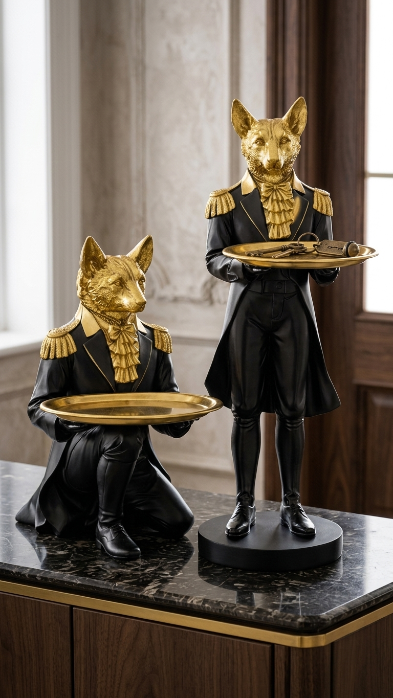 Fox butler tray holder showpiece for home decor India – Luxury Resin Showpiece for Living Room & Console Table