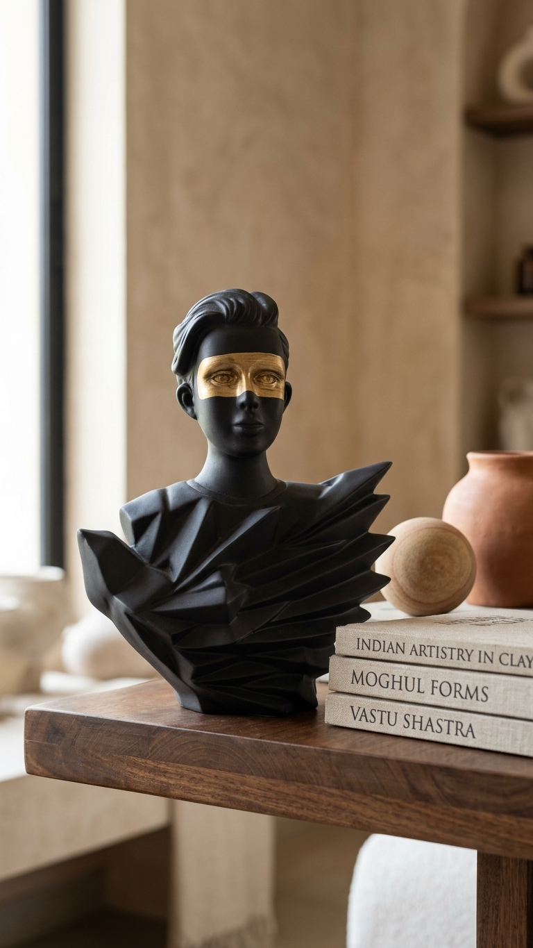 Handcrafted Abstract Black & Gold Face Sculpture Showpiece – Modern Artistic Decor