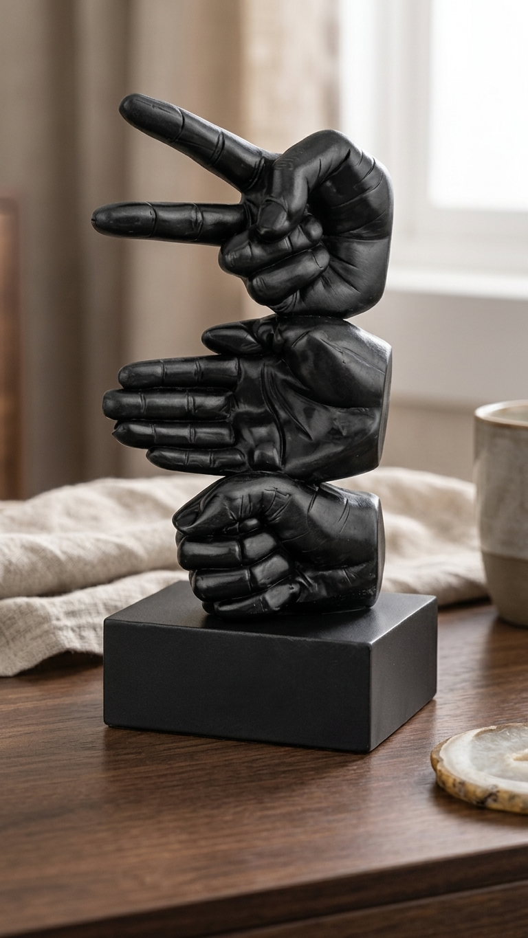 Modern hand gesture sculpture for home decor India – Matte Black Modern Tabletop Art for Luxury Home & Office Decor