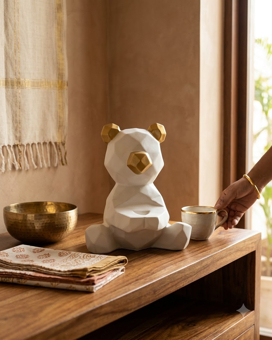 White Gold Bear Showpiece for Home Decor