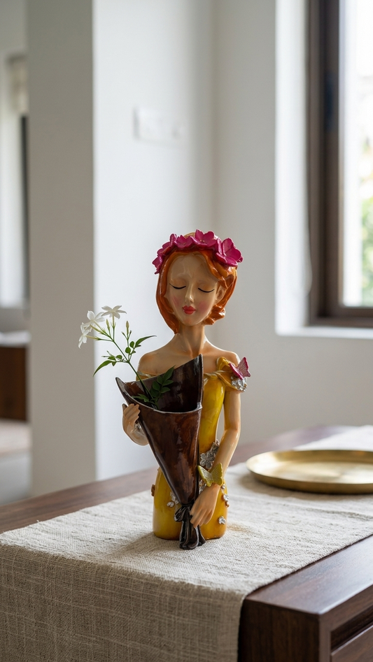 Handcrafted Lady Flower Vase Showpiece – Elegant Resin Girl Decor