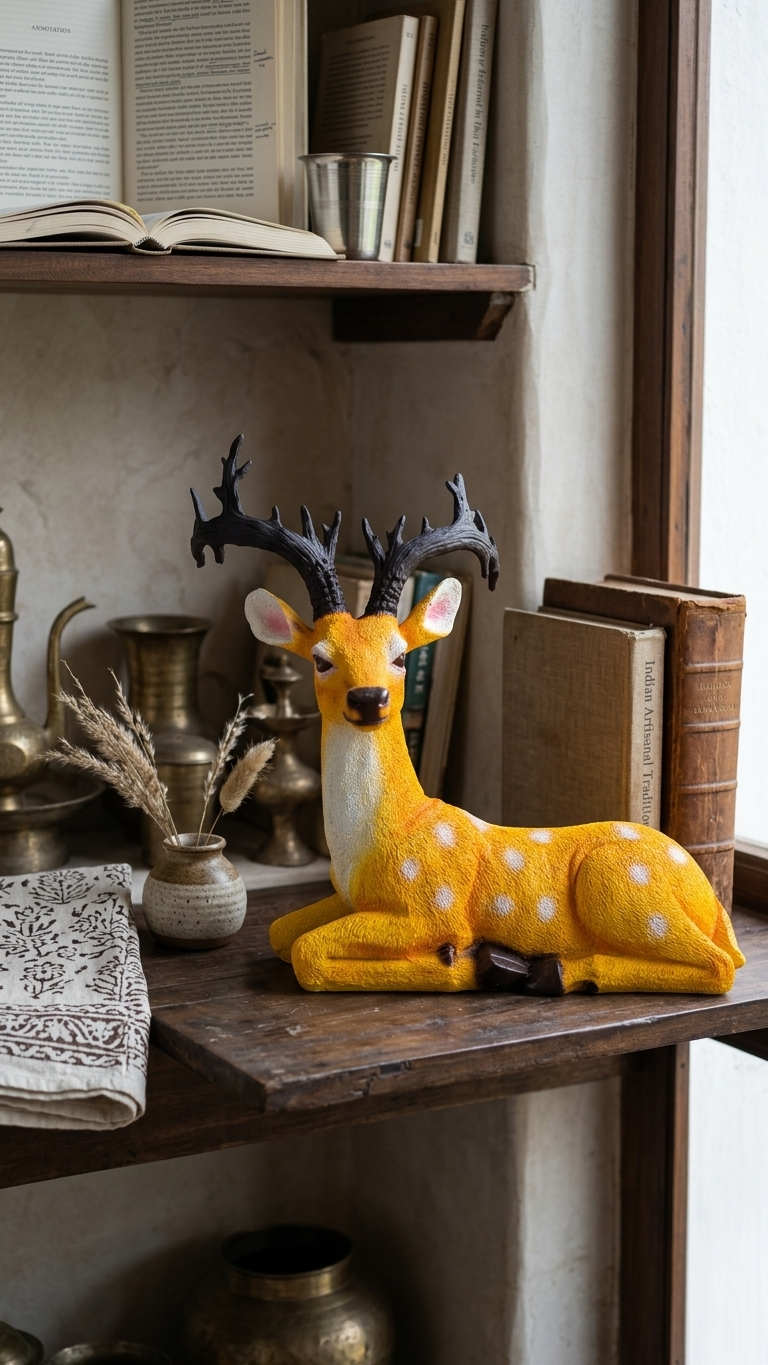 Handcrafted Resin Lying Deer Showpiece with Majestic Antlers