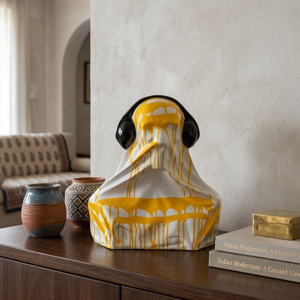 Yellow White Drip Dog Sculpture