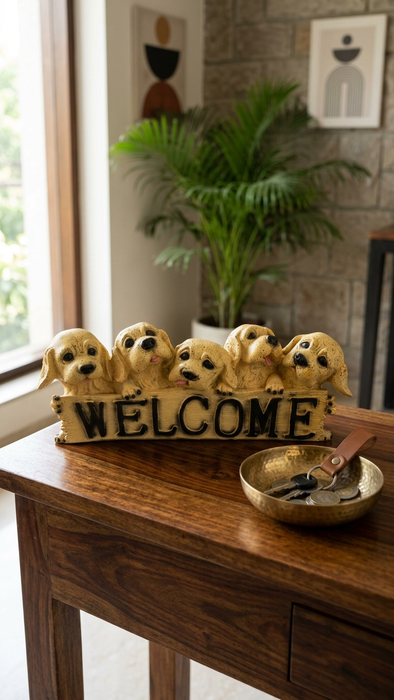 Handcrafted Five Puppy Welcome Showpiece for Home Entrance – Made in India