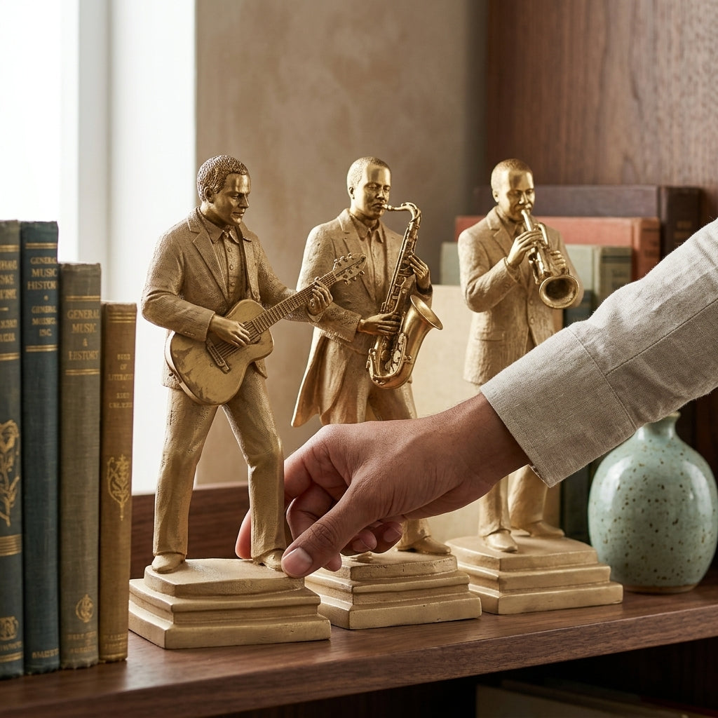 Golden musician figurines set for home decor India – Vintage Band Sculptures for Luxury Home & Office Decor
