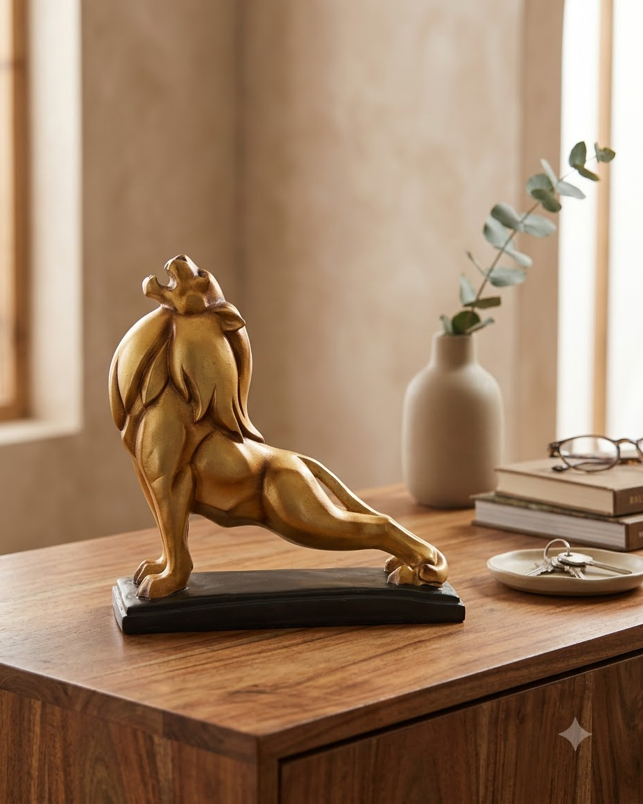 Golden Lion Sculpture for Home Decor