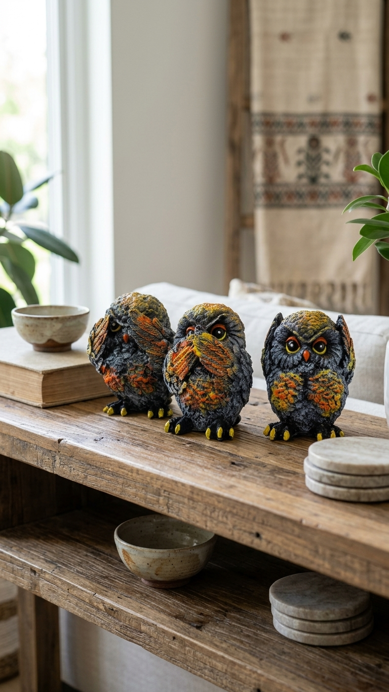 Handcrafted Three Wise Owls Showpiece Set – See No Evil, Hear No Evil, Speak No Evil Decorative Figurines