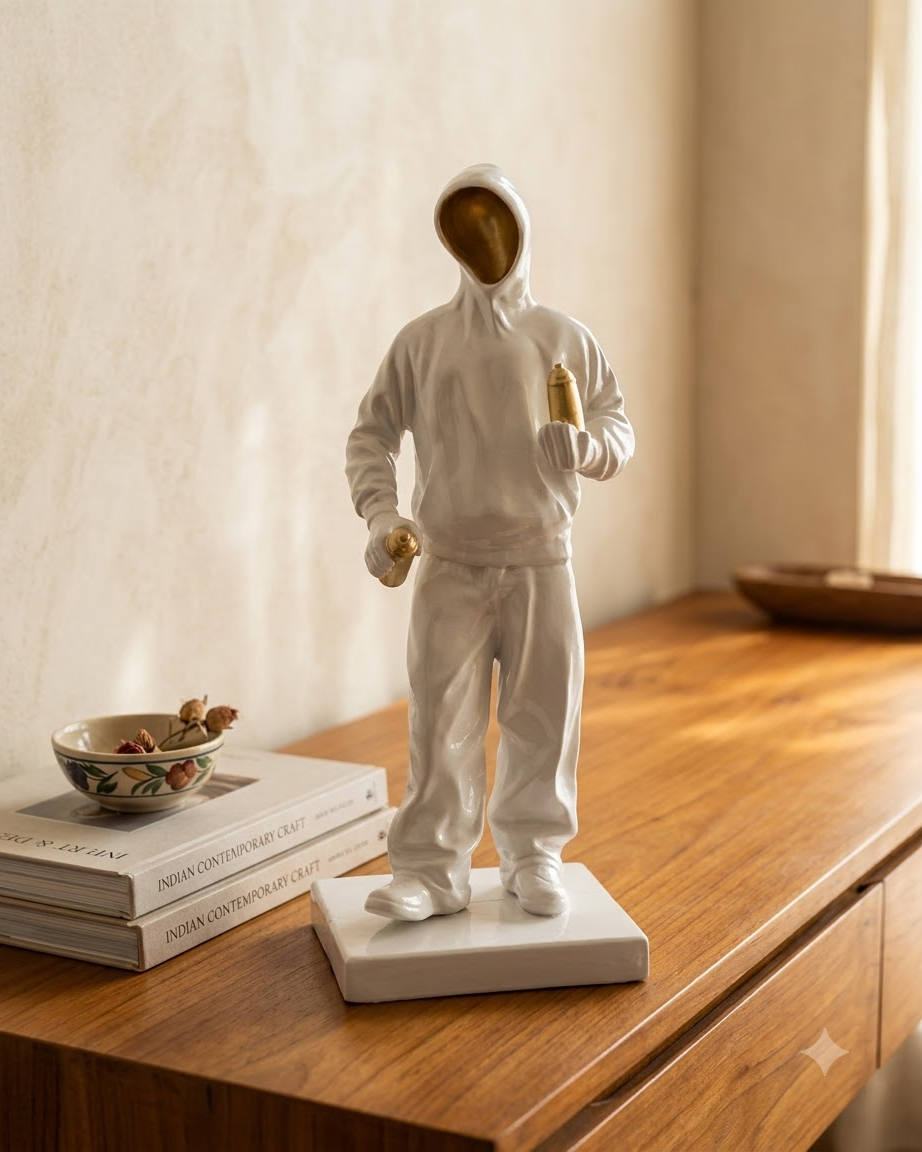 White Gold Faceless Man Sculpture for Home Decor