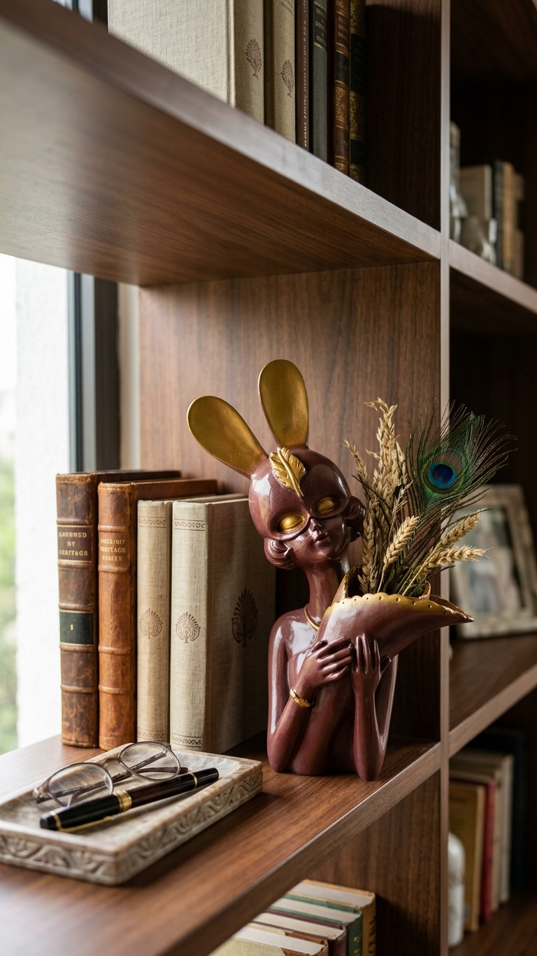 Luxury Bunny Lady Decorative Showpiece with Flower Vase | Premium Living Room & Table Decor