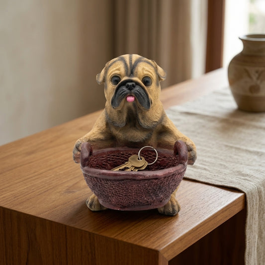 Handcrafted Pug Dog Basket Showpiece – Decorative Storage Figurine