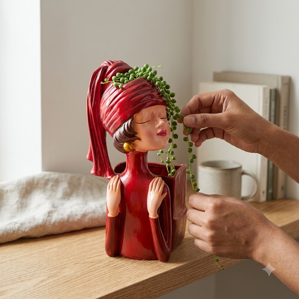 Elegant Lady Face Decorative Planter