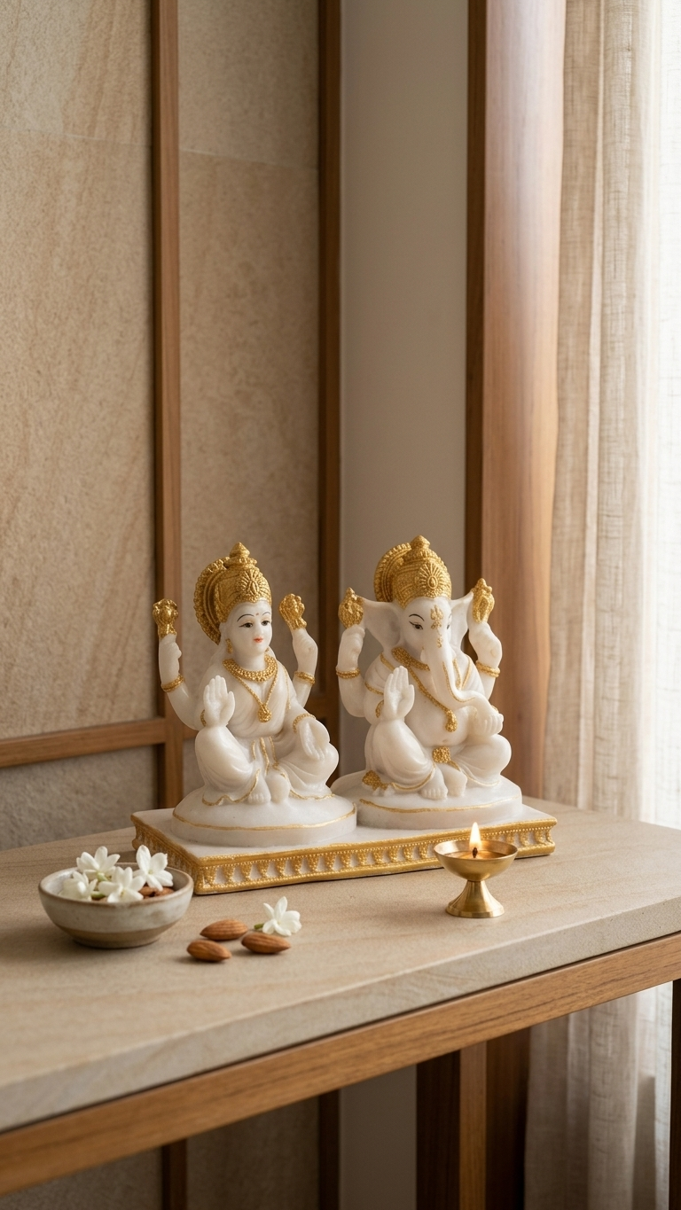Home Temple Decor Marble Idol Set Diwali Decor