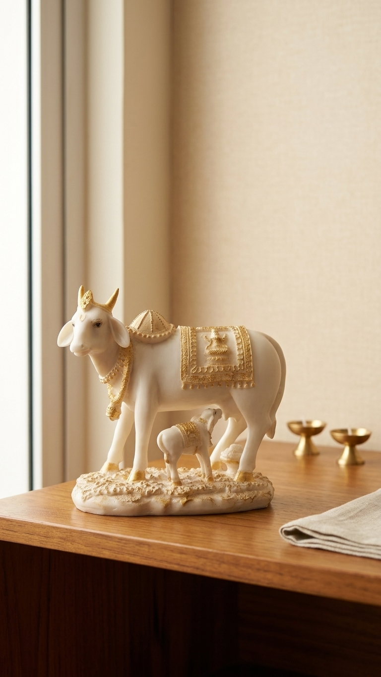 Cow and Calf Statue Idol for Home Decor and Pooja