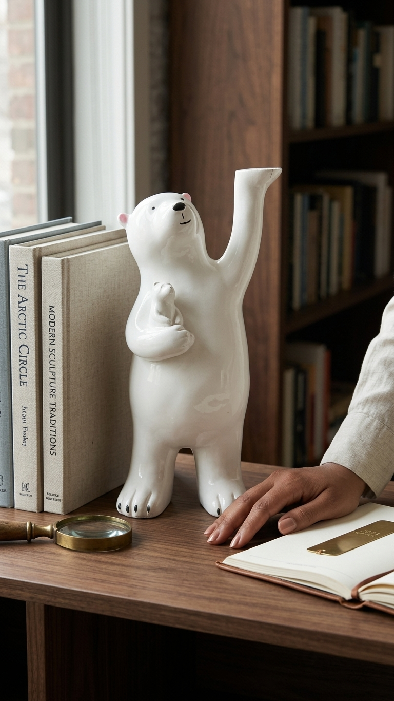 Nordic Polar Bear Flower Vase Showpiece | Modern Luxury Home Decor & Vastu Accent
