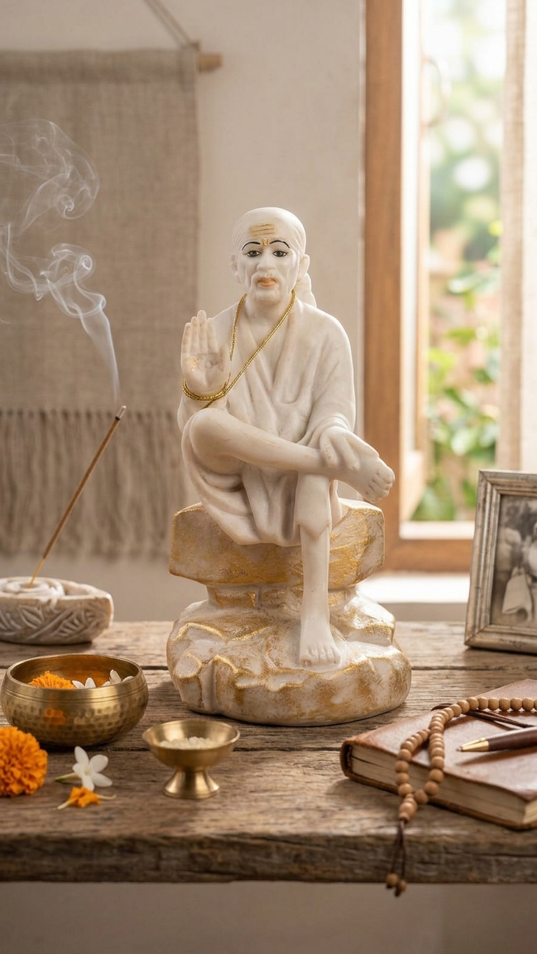 Marble Sai Baba idol for Home Temple & Spiritual Decor