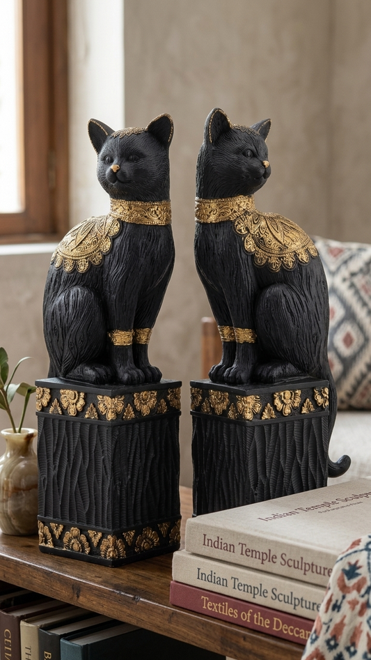Handcrafted Black Cat Showpiece Set – Decorative Resin Sculpture (Set of 2)