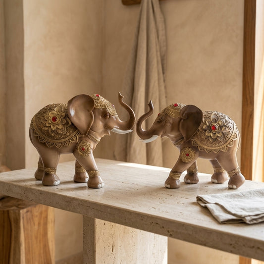 Handcrafted Royal Elephant Pair Showpiece – Premium Decorative Elephant Sculpture Set for Home Décor & Gifting