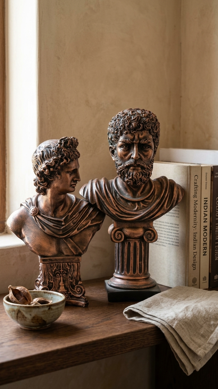 handcrafted Roman bust sculpture set
