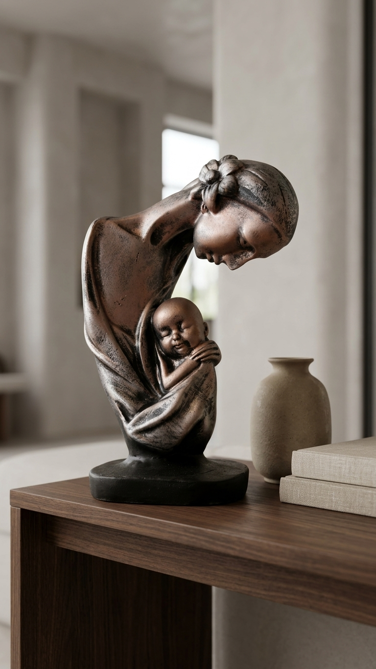 Handcrafted Mother and Baby Sculpture – Premium Made in India Resin Showpiece for Home Decor & Gifting