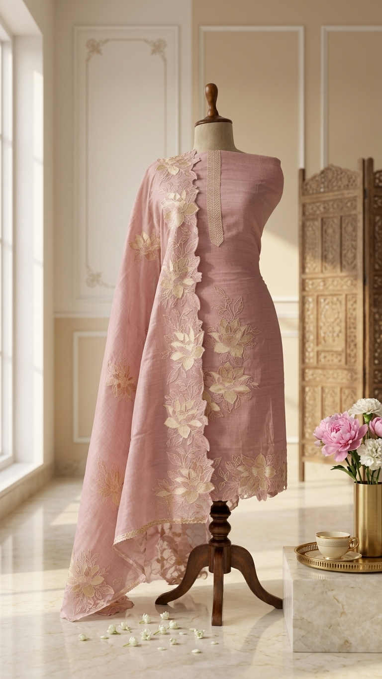 handcrafted floral embroidered kurta set