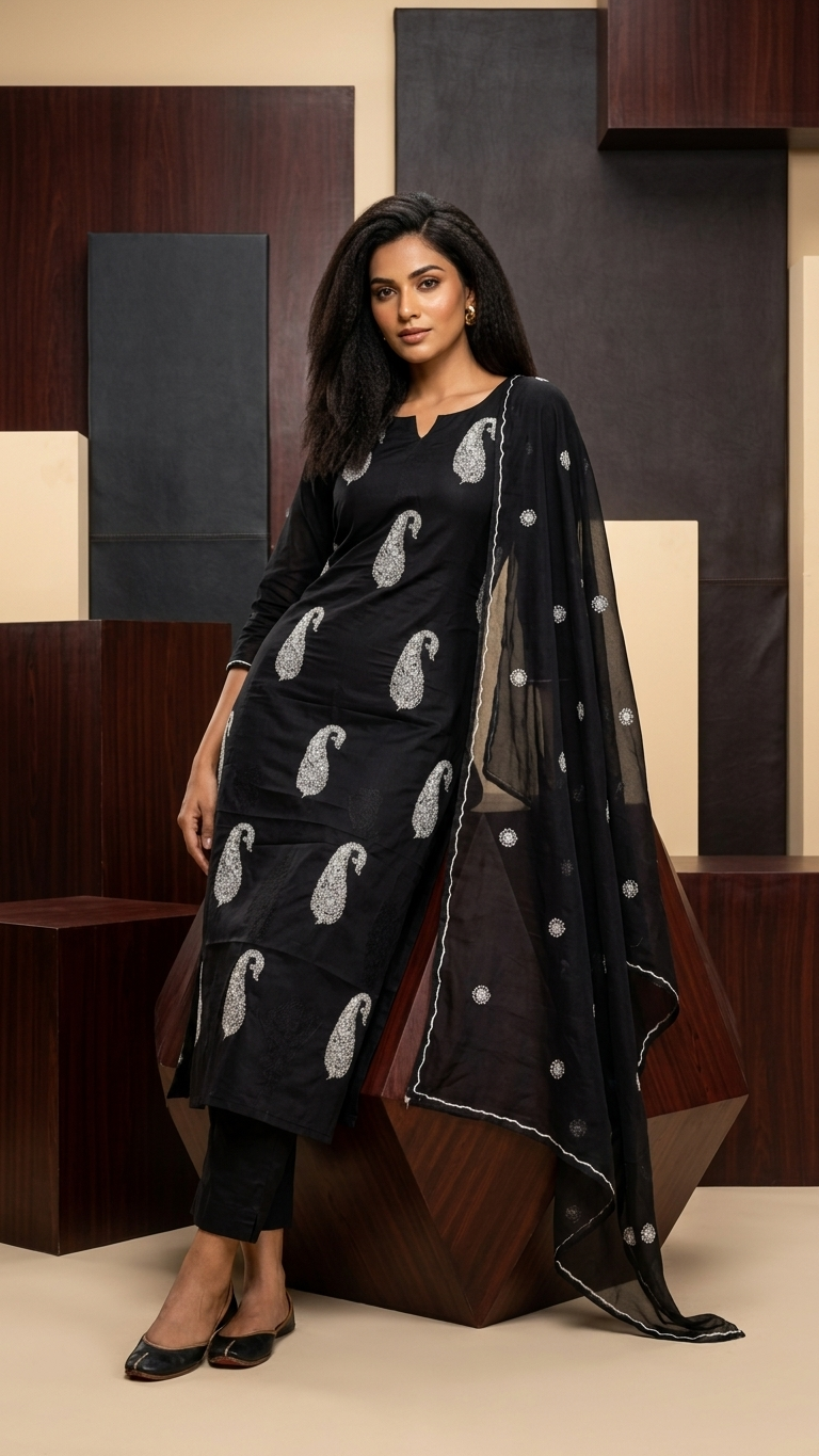 Midnight Black Embroidered Suit
