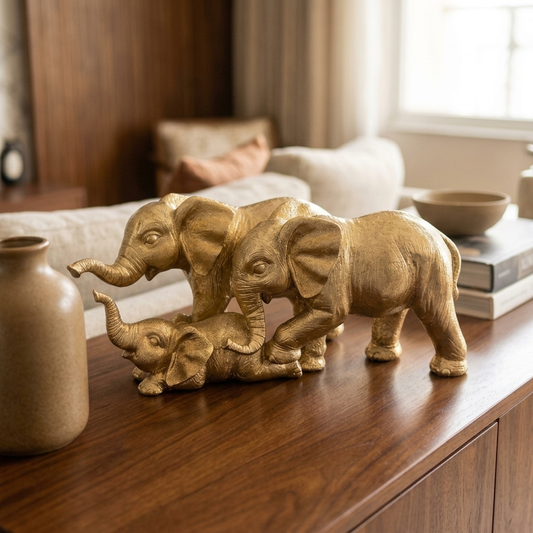 Handcrafted Golden Elephant Family
