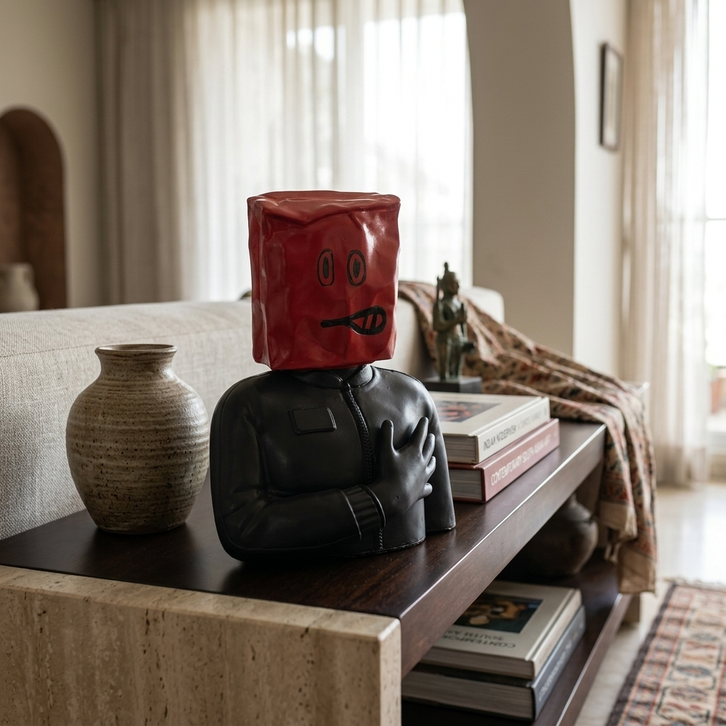 Red Bag Head Sculpture