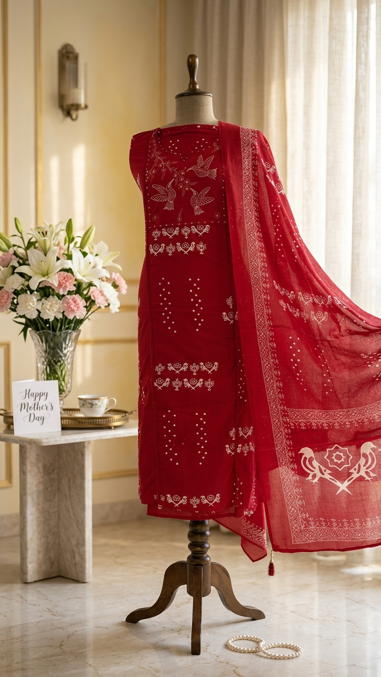 Red Embroidered Designer Suit Set with Dupatta – Festive & Wedding