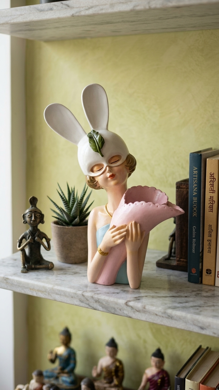Luxury Bunny Lady Decorative Showpiece with Flower Vase | Premium Living Room & Table Decor