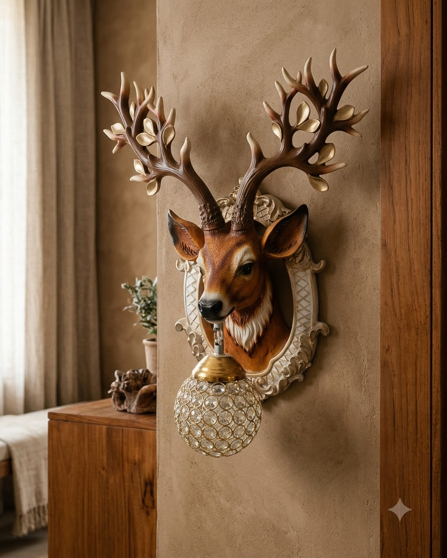 Golden Antler Deer Wall Light