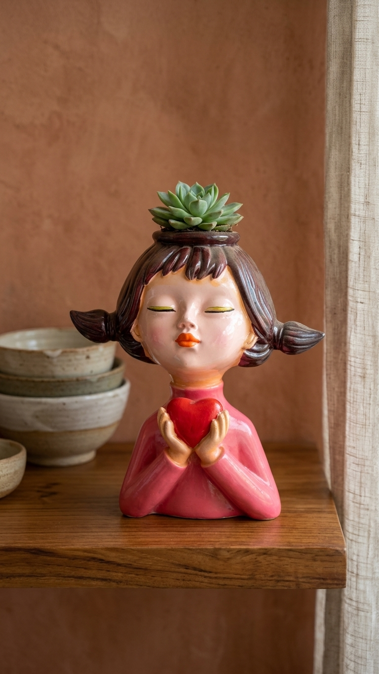 Handcrafted girl face planter
