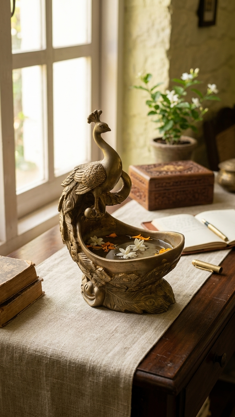 Handcrafted Brass Look Finish Peacock Bowl 