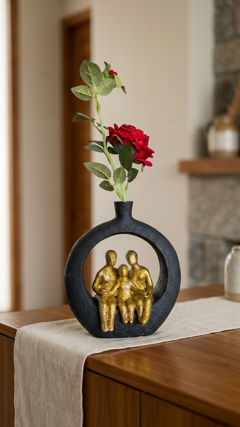 Handcrafted Family Sculpture Showpiece in Decorative Vase Frame – Premium Modern Home Decor