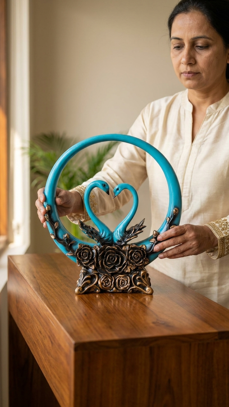 Elegant Swan Couple Showpiece with Floral Ring | Vastu Decor for Love, Harmony & Positive Energy