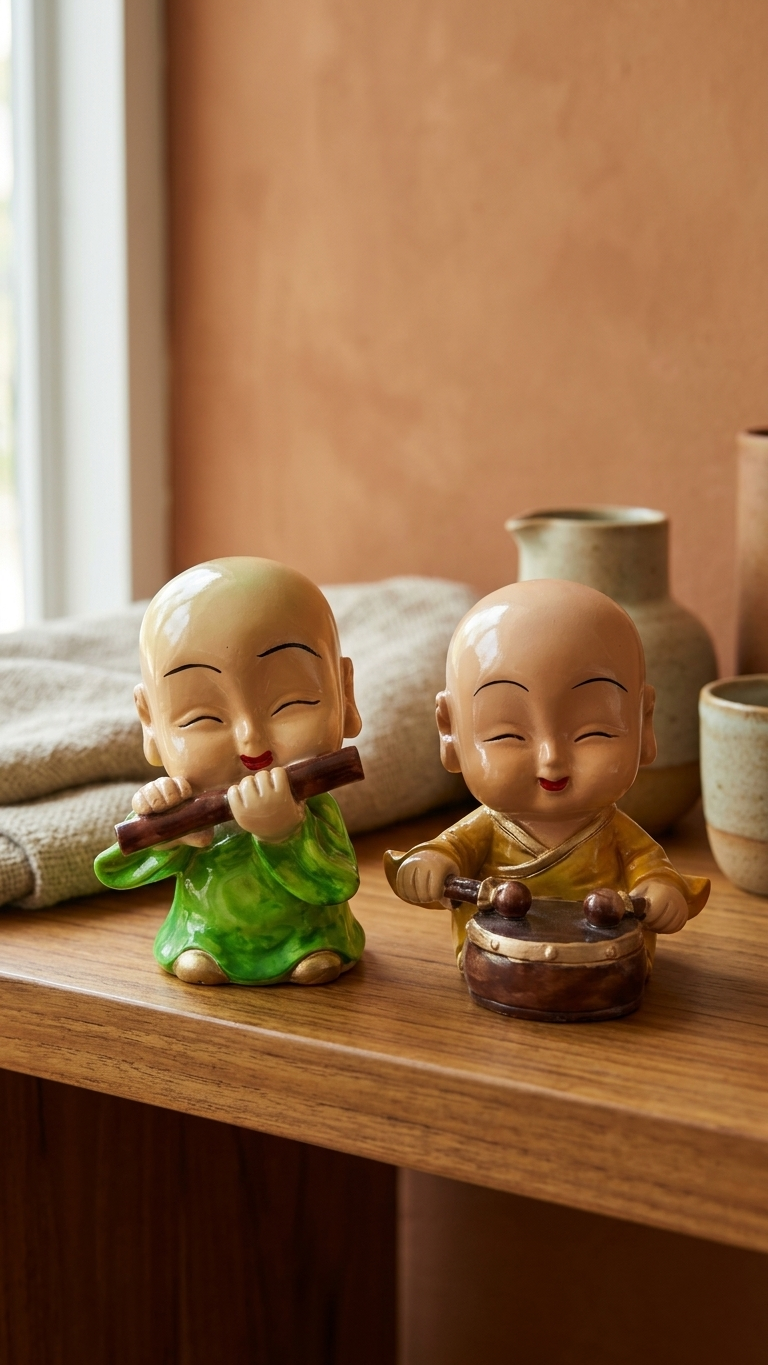 Handcrafted Monk Musician Showpiece Set – Premium Resin Decorative Figurines for Home & Office Decor